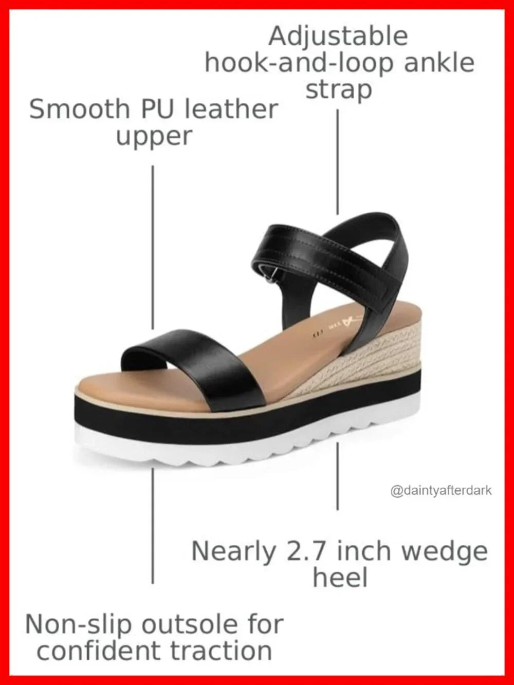 Women's Espadrille Wedge Sandals w/ Adjustable Strap, PU Leather - 2.7
